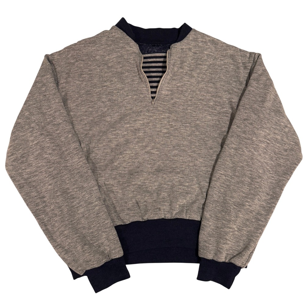 Vintage 60s Quarter Zip Sweatshirt Mohair Lined Navy Grey Talon Zipper SIze L